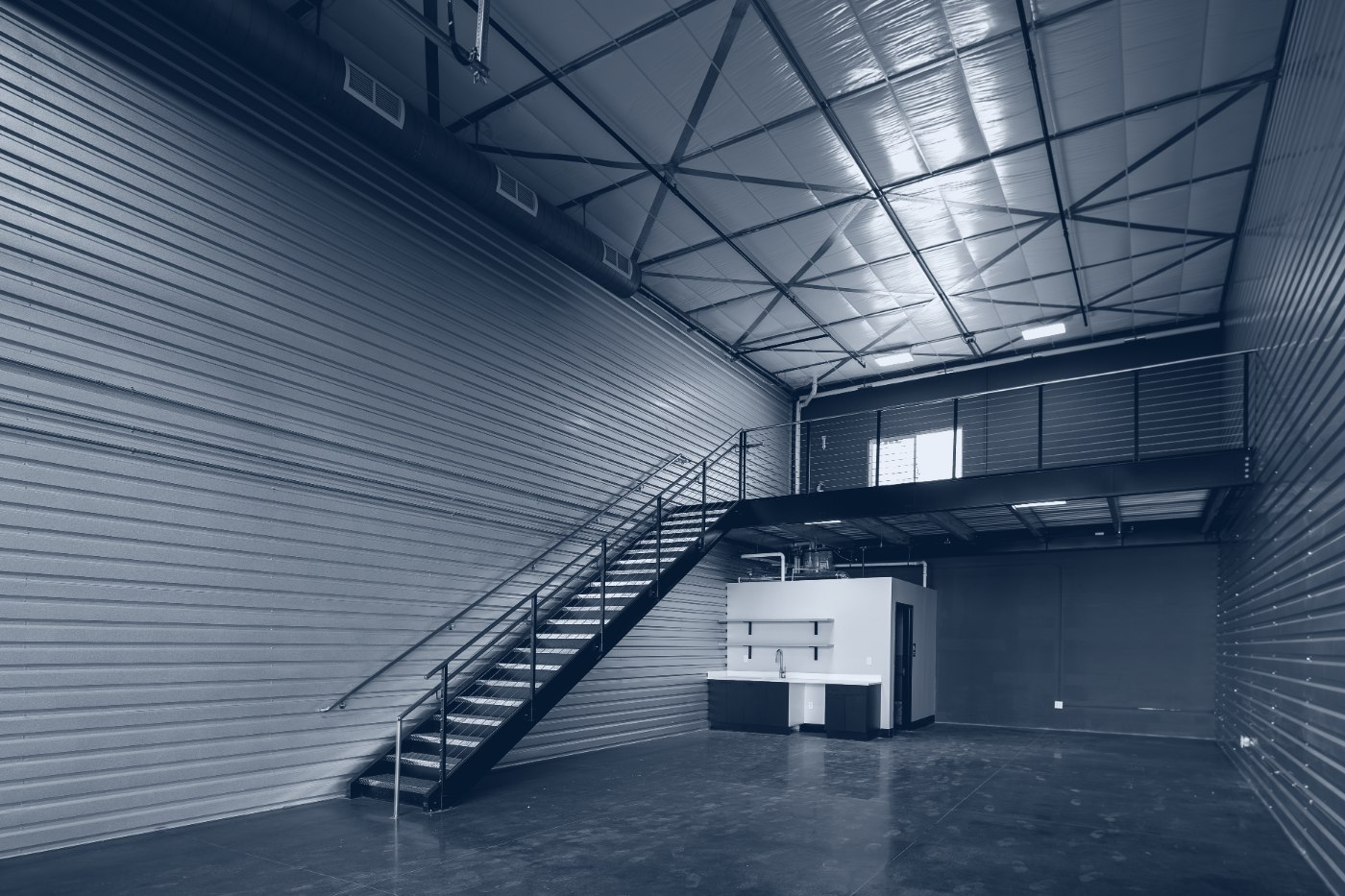 Interior of a delivered flex unit with mezzanine